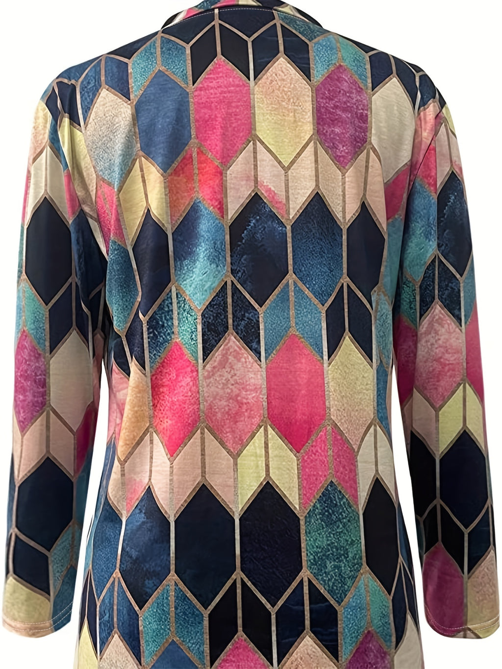 Full-Zip Jacket - Multicolor Geometric Zipper Front, Turquoise/Pink/Black/Golden/Beige/Brown, High-Stretch Casual Blazer, Machine Washable All-Season Outerwear for Smart-Casual & Formal Events (Full-Zip Closure)