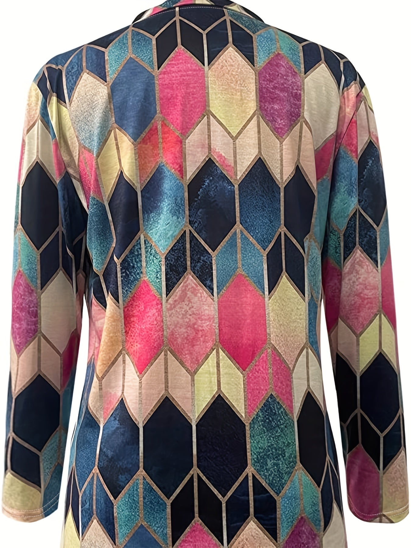 Full-Zip Jacket - Multicolor Geometric Zipper Front, Turquoise/Pink/Black/Golden/Beige/Brown, High-Stretch Casual Blazer, Machine Washable All-Season Outerwear for Smart-Casual & Formal Events (Full-Zip Closure)
