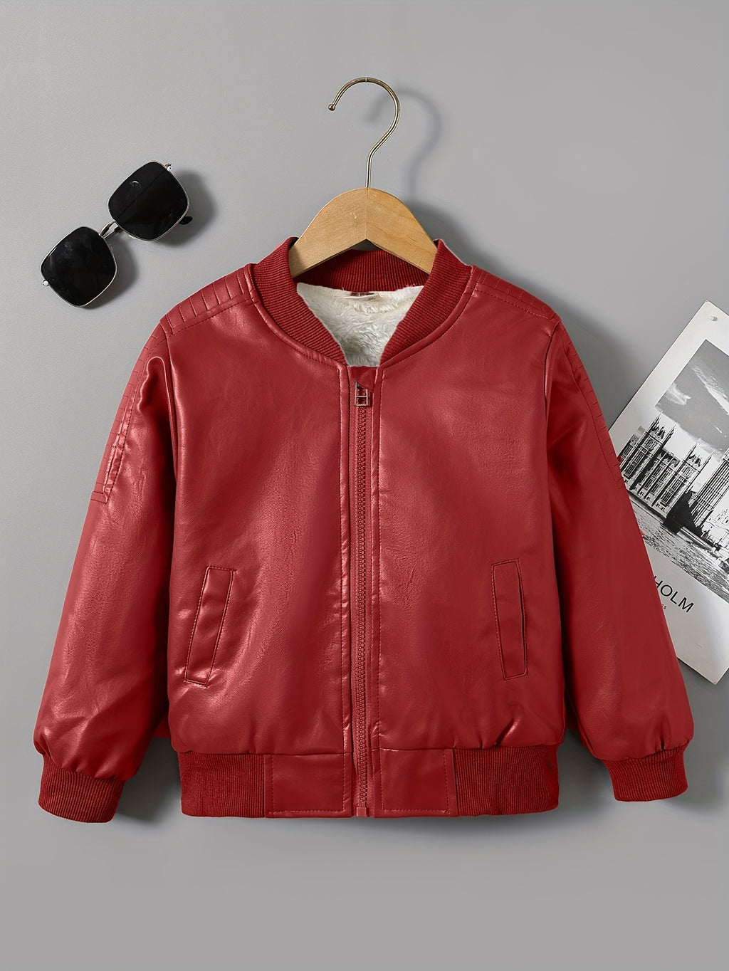[Fleece-Lined Jacket] Cozy Fleece-Lined Boys' Zip-Up Jacket | Casual Stand Collar, Long Sleeve Outerwear for Fall/Winter
