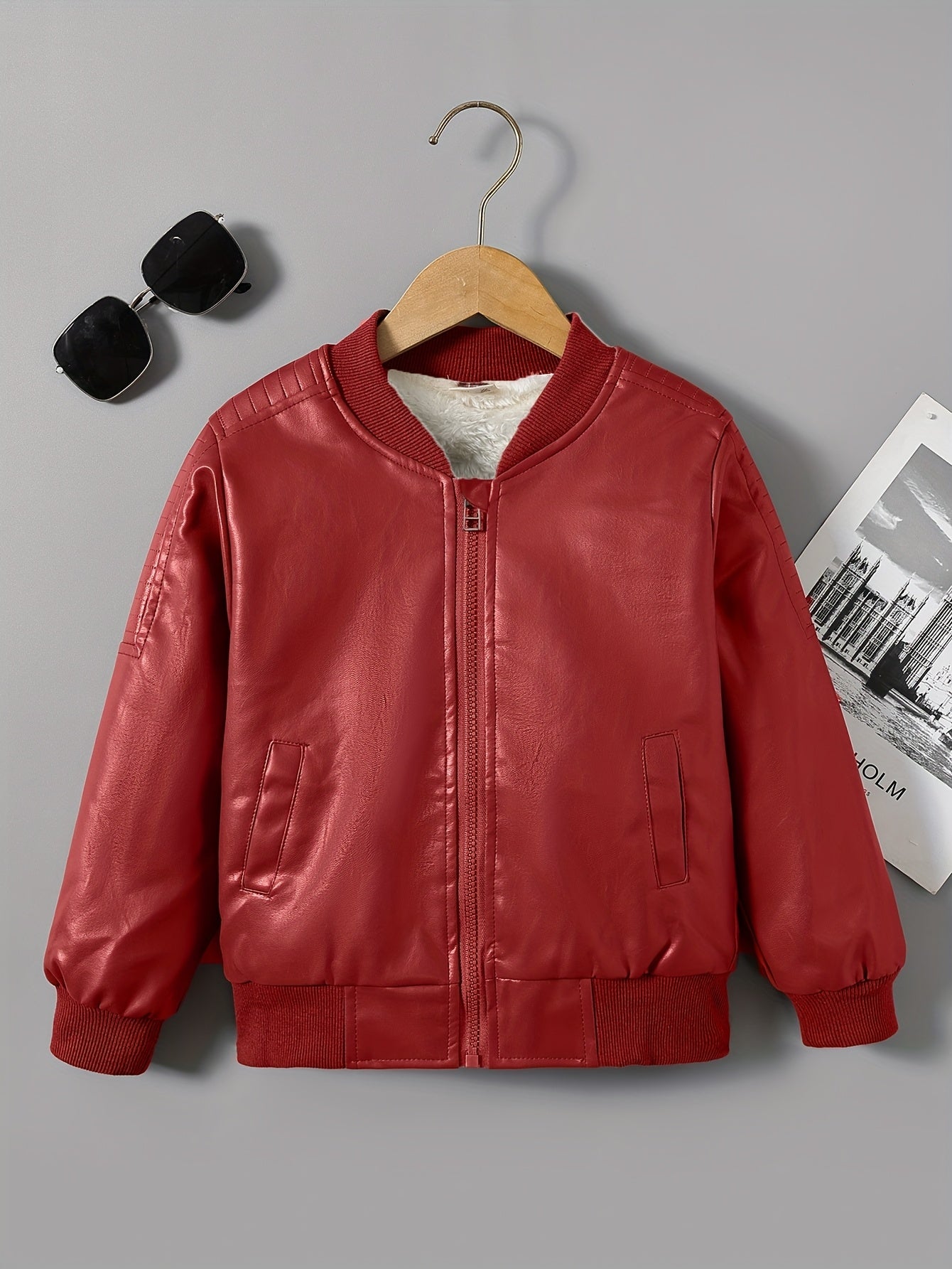 [Fleece-Lined Jacket] Cozy Fleece-Lined Boys' Zip-Up Jacket | Casual Stand Collar, Long Sleeve Outerwear for Fall/Winter