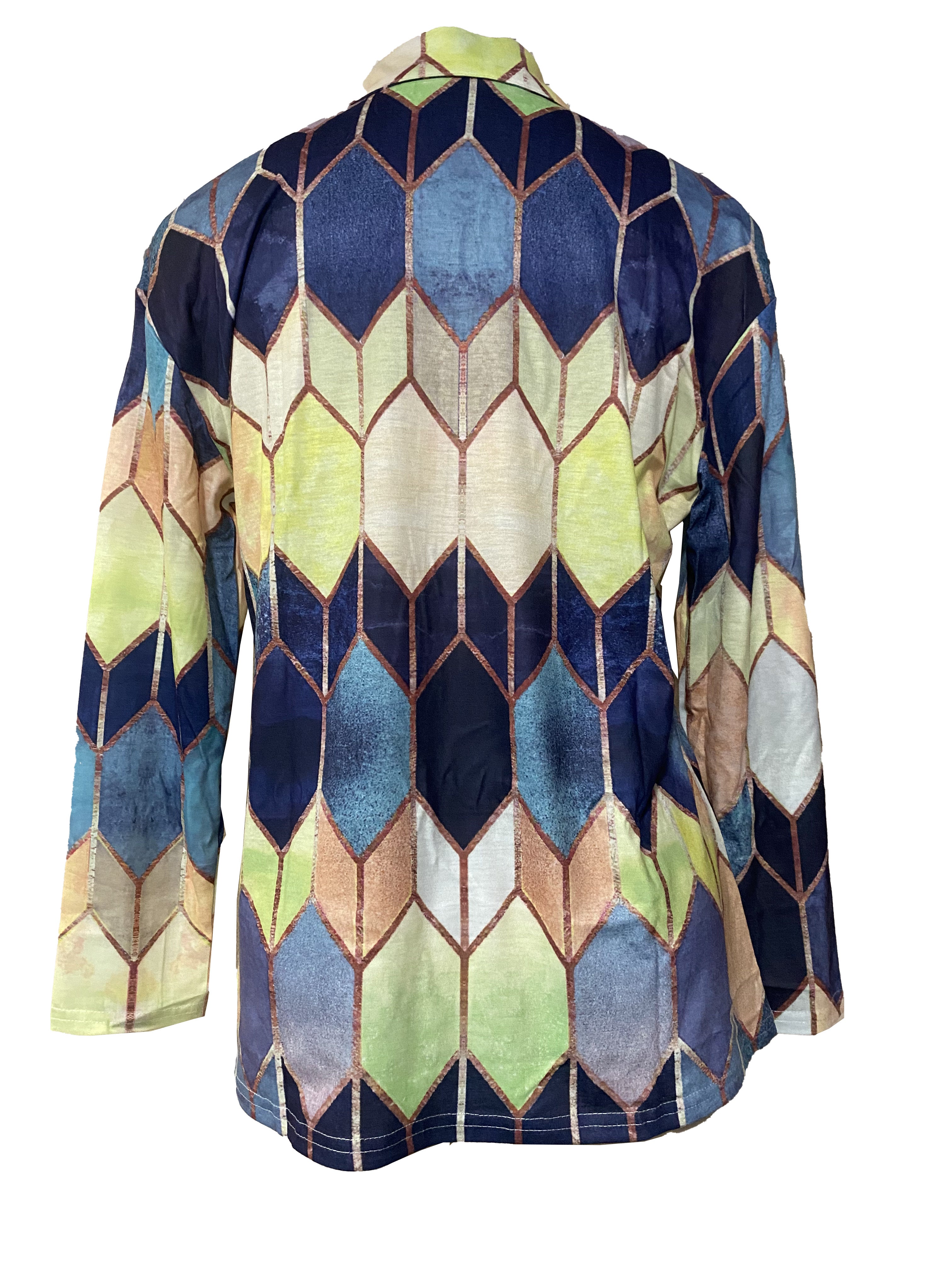 Full-Zip Jacket - Multicolor Geometric Zipper Front, Turquoise/Pink/Black/Golden/Beige/Brown, High-Stretch Casual Blazer, Machine Washable All-Season Outerwear for Smart-Casual & Formal Events (Full-Zip Closure)