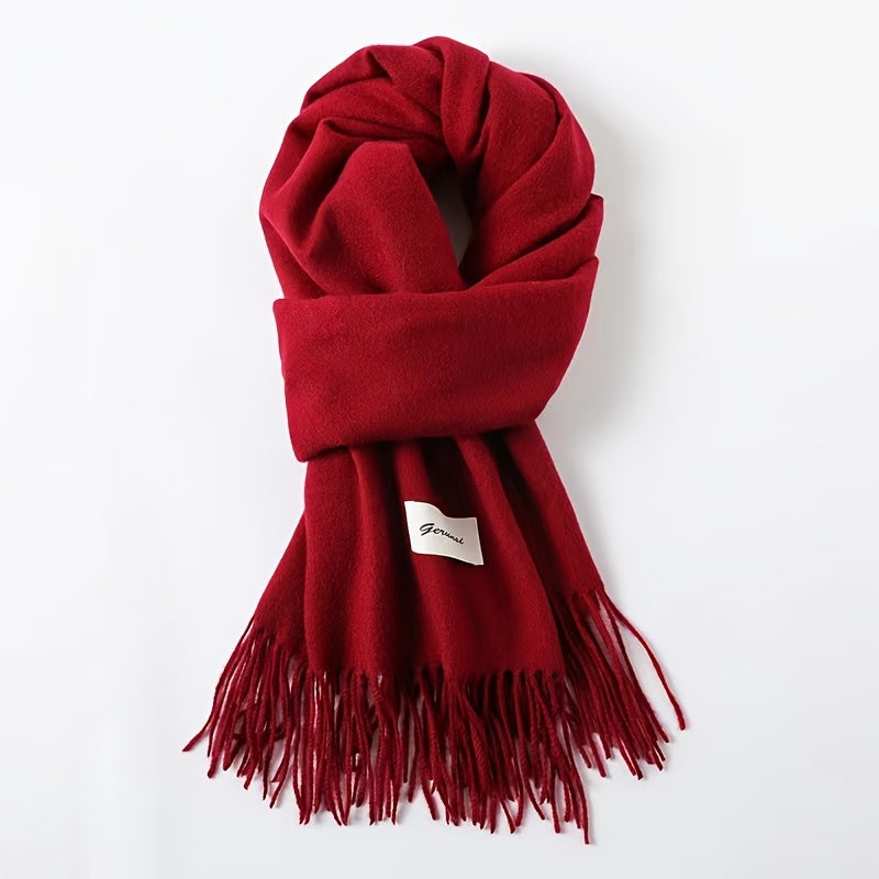 Solid Color Tassel Scarf, Hand Wash Only, Elegant Fringe Shawl for Women, Fashion Accessory