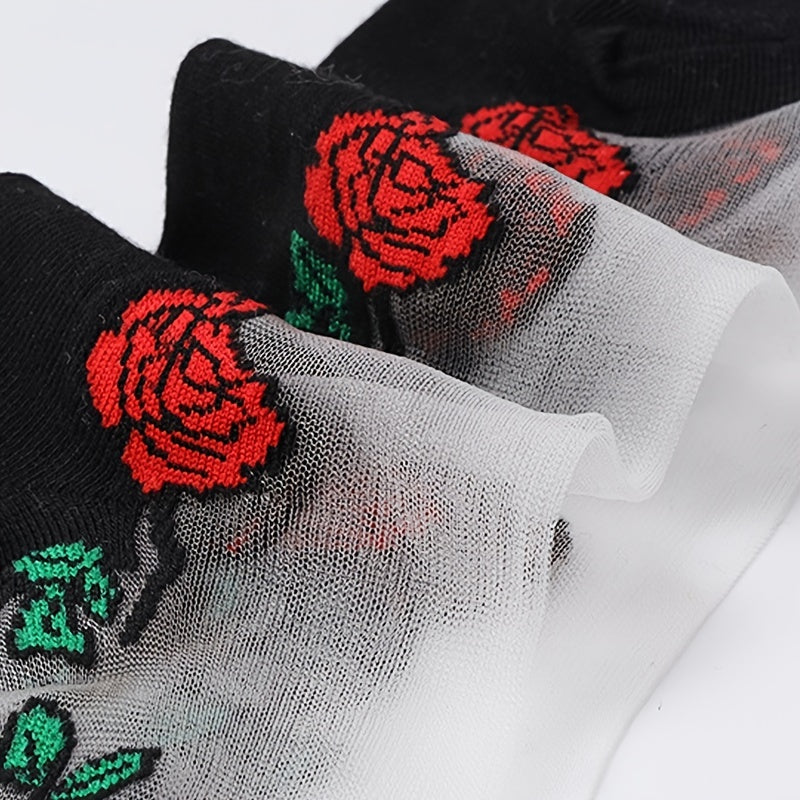 [5 Pairs Crystal Socks] 5 Pairs Thin Glass Jacquard Crystal Ice Slick Fiber Women's Socks