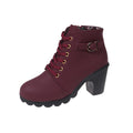 Women's Chunky Heel Ankle Boots - Black Faux Cover Lace-Up Side Zipper Booties with Golden Accents, Cap Toe & Comfortable Block Heel for Casual Outings