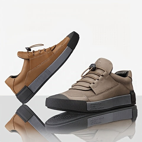 BECK Men's Genuine Leather Lace-Up Shoes - Full-Grain Cowhide Upper, Pigskin & Rubber Sole, Low-Top Round Toe Casual & s, Breathable Brown/Beige Traction Tread for Office, Streetwear (Comfortable All-Season) - Beige