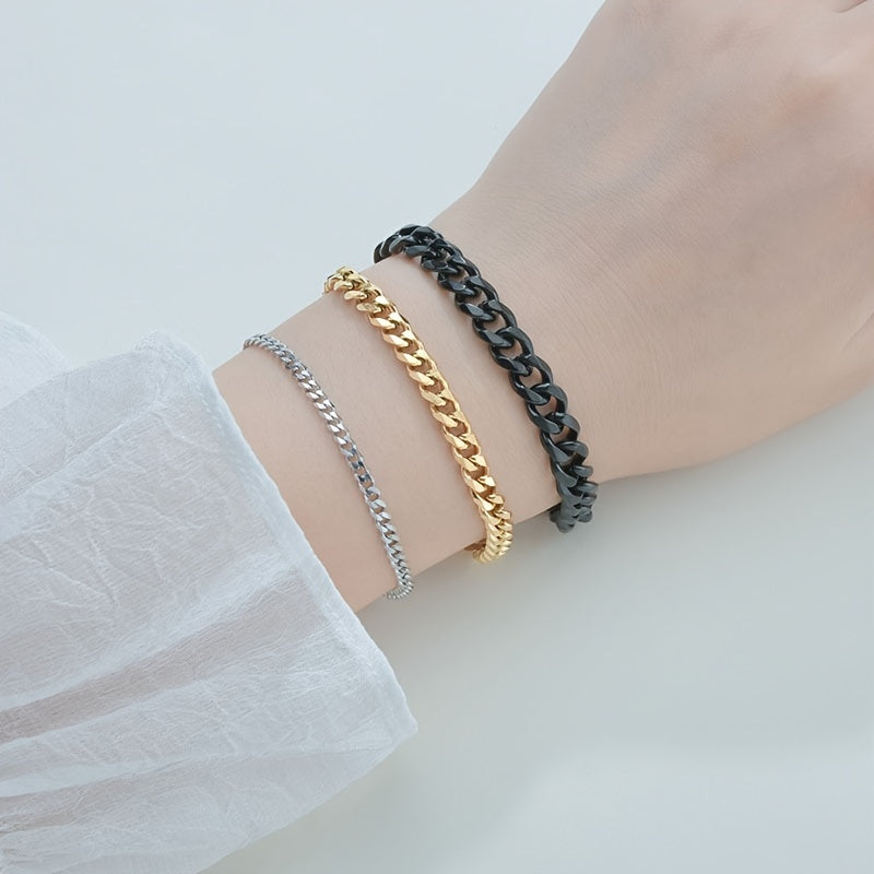 3/5/7/mm Fashion Simple Stainless Steel Cuban Chain Bracelet For Men And Women