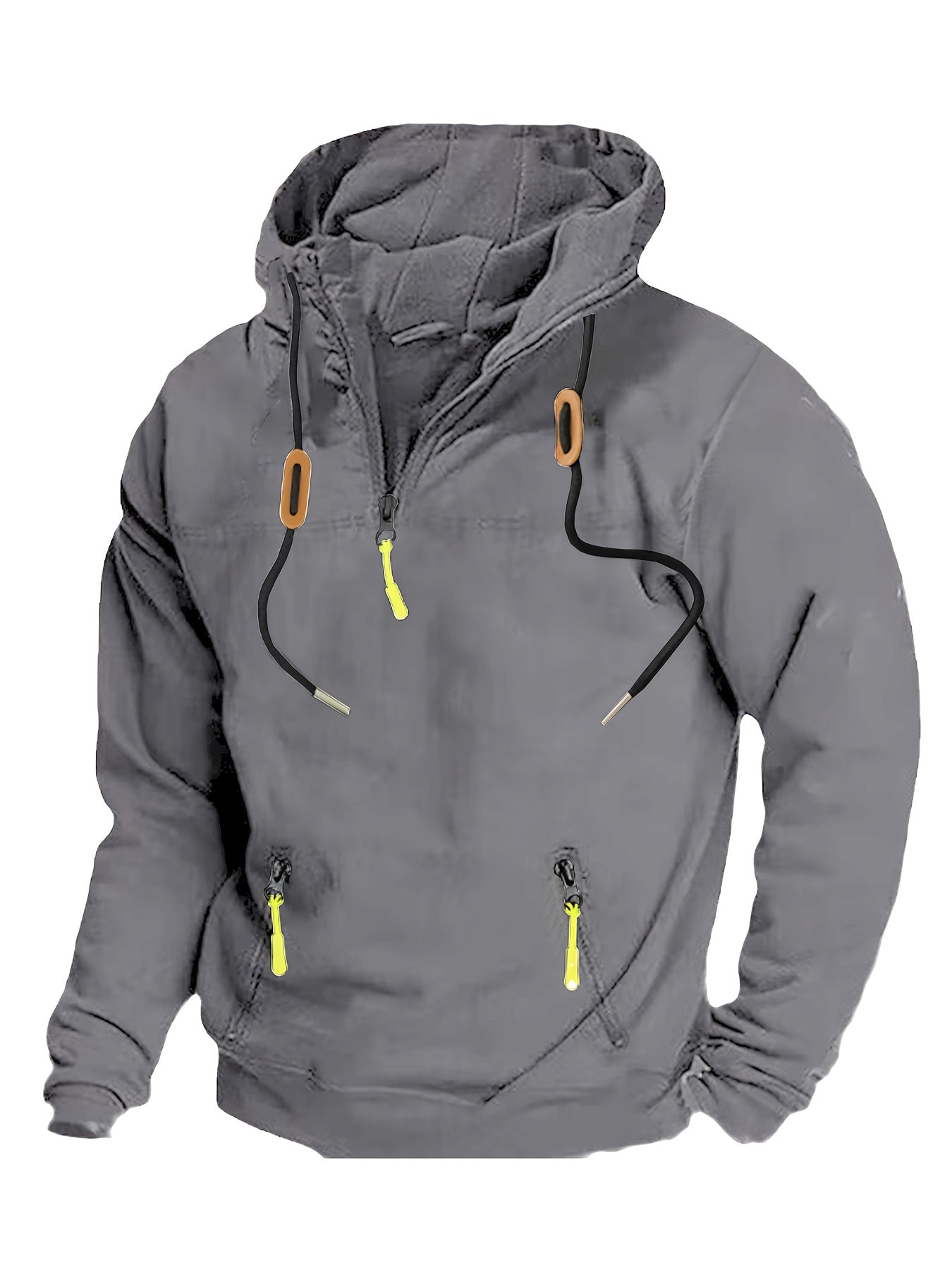 [Loose Fit Hooded Sweatshirt] Men's Olive Green Loose Fit 1/4 Zip Hooded Sweatshirt | Casual Long Sleeve Pullover with Elastic Cuffs, Machine Washable for Hiking, Travel & Outdoor Activities (Spring/Fall)