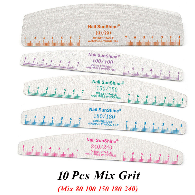 10pcs Nail Files & Buffers Set, Half-Moon Shape, Synthetic Paper Sandpaper, Non-Replaceable, Unscented, with 80 100 150 180 240 Grits, for Manicure & Pedicure Tools, Nail Care Accessories, Nail Tech Supplies