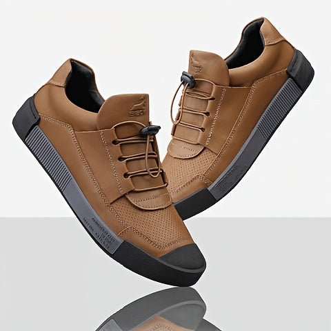 BECK Men's Genuine Leather Lace-Up Shoes - Full-Grain Cowhide Upper, Pigskin & Rubber Sole, Low-Top Round Toe Casual & s, Breathable Brown/Beige Traction Tread for Office, Streetwear (Comfortable All-Season) - Beige