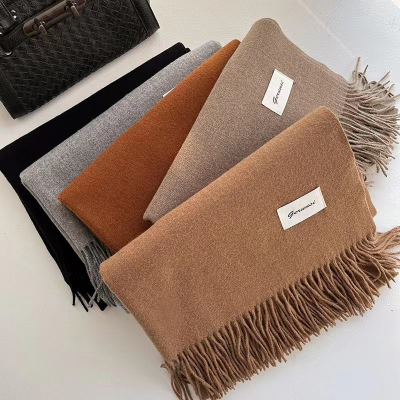 Solid Color Tassel Scarf, Hand Wash Only, Elegant Fringe Shawl for Women, Fashion Accessory