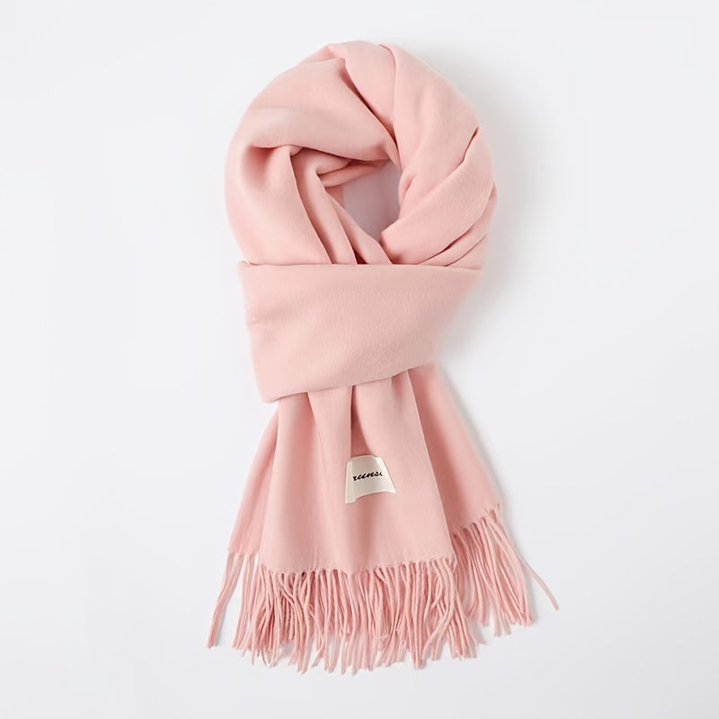 Solid Color Tassel Scarf, Hand Wash Only, Elegant Fringe Shawl for Women, Fashion Accessory
