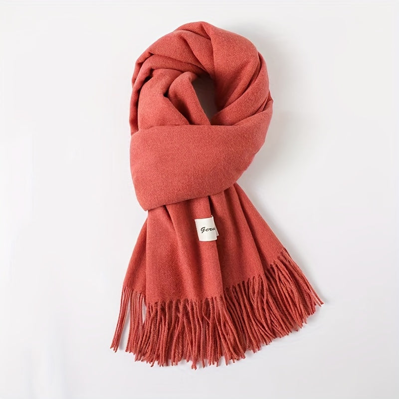 Solid Color Tassel Scarf, Hand Wash Only, Elegant Fringe Shawl for Women, Fashion Accessory