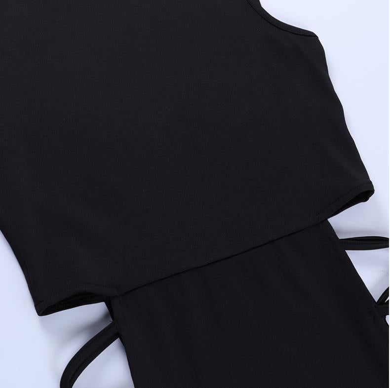 2022 New Sexy Tank Top Tie Long Dress with High Slit and Side Cutouts | High Neck Bodycon Style for Spring/Fall.
