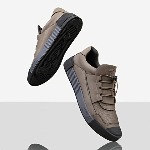 BECK Men's Genuine Leather Lace-Up Shoes - Full-Grain Cowhide Upper, Pigskin & Rubber Sole, Low-Top Round Toe Casual & s, Breathable Brown/Beige Traction Tread for Office, Streetwear (Comfortable All-Season) - Beige
