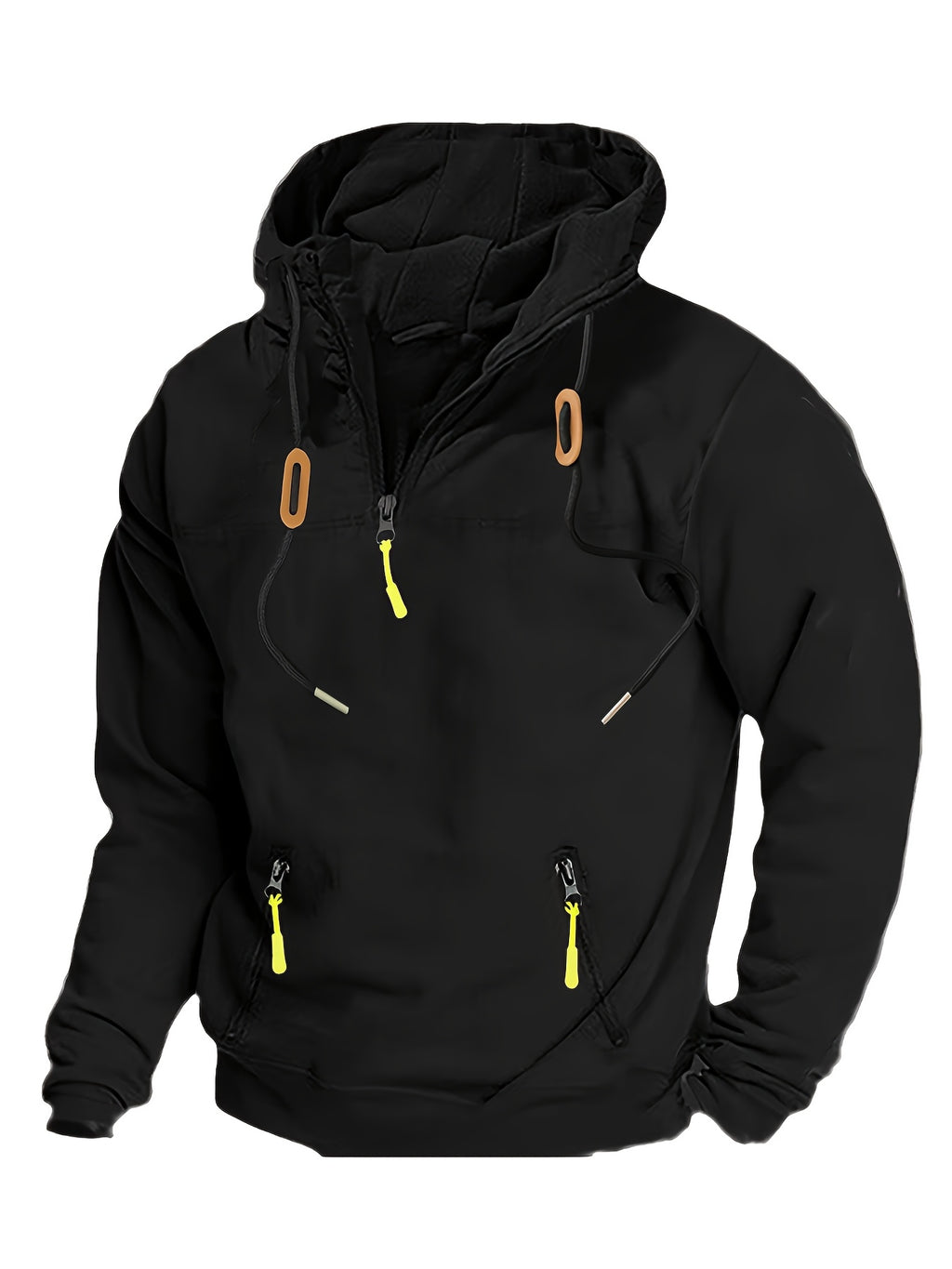 [Loose Fit Hooded Sweatshirt] Men's Olive Green Loose Fit 1/4 Zip Hooded Sweatshirt | Casual Long Sleeve Pullover with Elastic Cuffs, Machine Washable for Hiking, Travel & Outdoor Activities (Spring/Fall)
