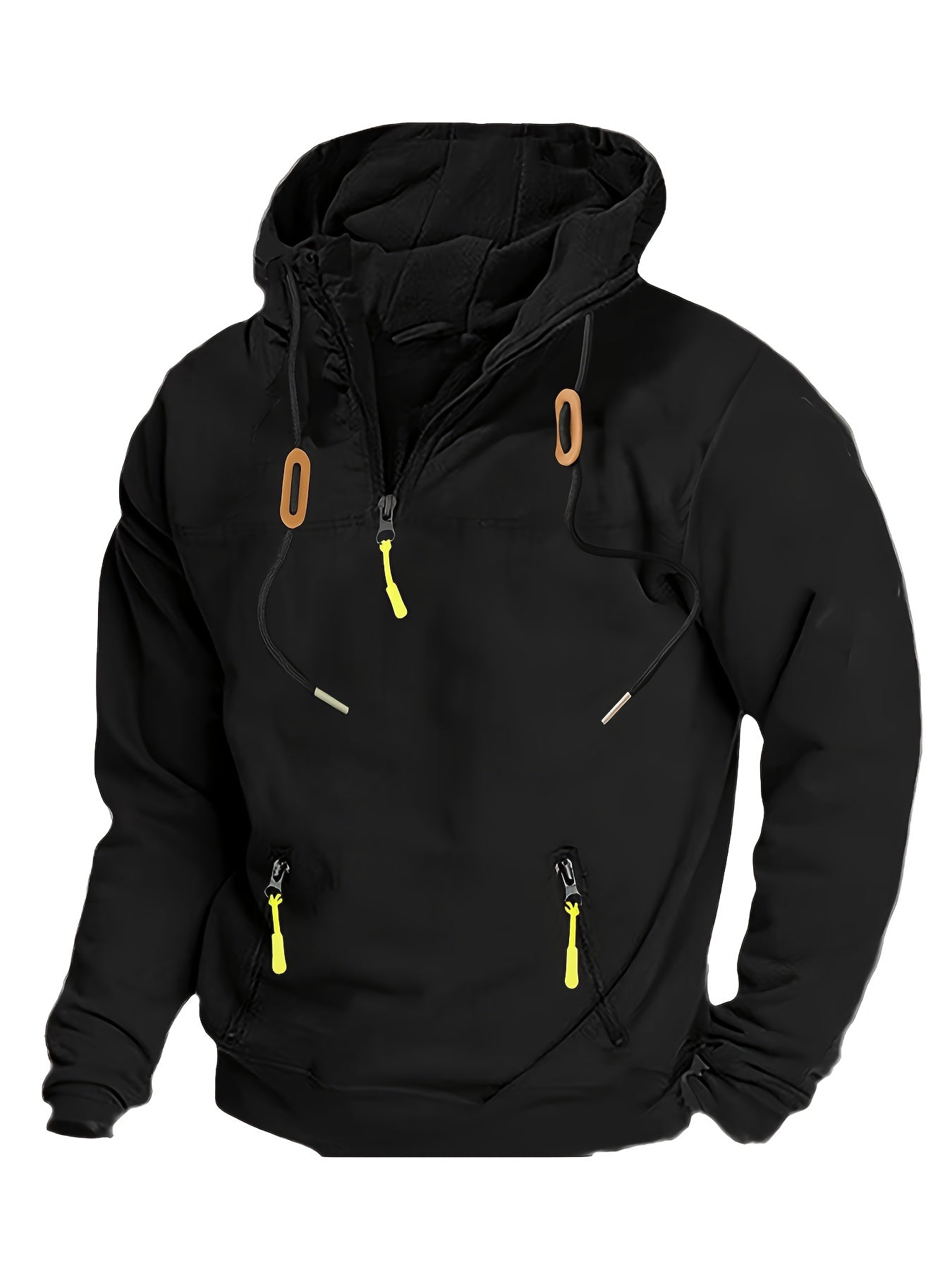 [Loose Fit Hooded Sweatshirt] Men's Olive Green Loose Fit 1/4 Zip Hooded Sweatshirt | Casual Long Sleeve Pullover with Elastic Cuffs, Machine Washable for Hiking, Travel & Outdoor Activities (Spring/Fall)