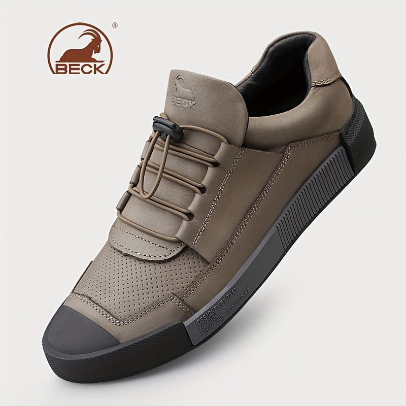 BECK Men's Genuine Leather Lace-Up Shoes - Full-Grain Cowhide Upper, Pigskin & Rubber Sole, Low-Top Round Toe Casual & s, Breathable Brown/Beige Traction Tread for Office, Streetwear (Comfortable All-Season) - Beige