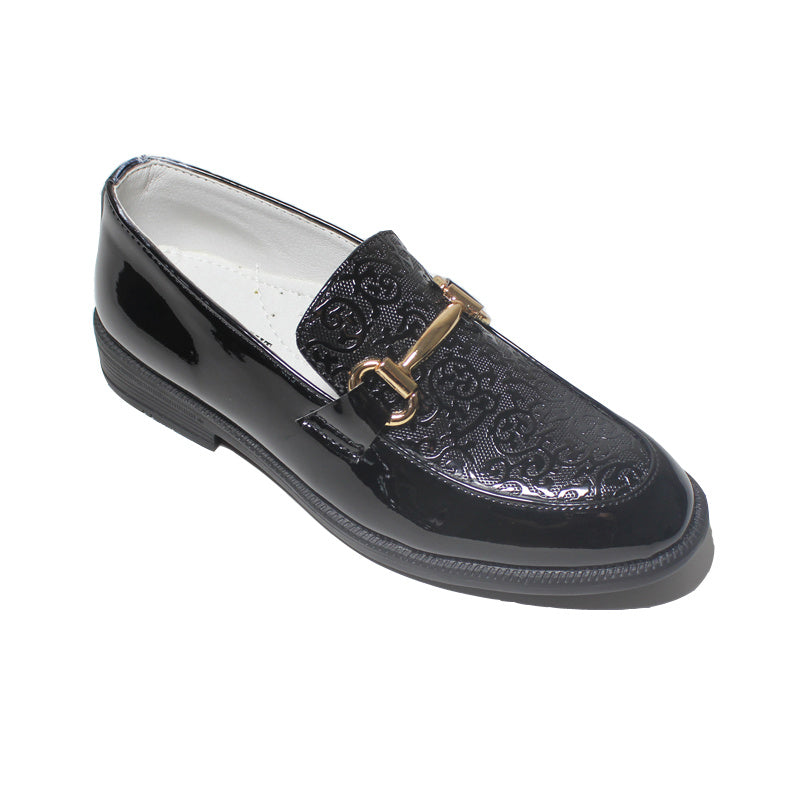 Boys' Lightweight Slip-On Shoes - Black Round Toe with Golden Buckle Straps, Breathable & Comfortable for Casual or Formal Wear, Youngsters'S Shoes, Stylish Youngsters Footwear, Durable Tpr Sole