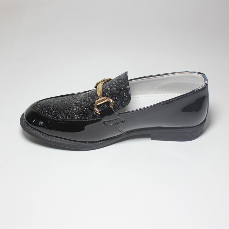 Boys' Lightweight Slip-On Shoes - Black Round Toe with Golden Buckle Straps, Breathable & Comfortable for Casual or Formal Wear, Youngsters'S Shoes, Stylish Youngsters Footwear, Durable Tpr Sole