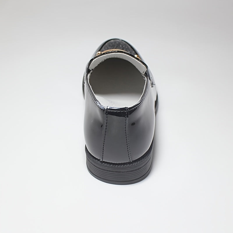 Boys' Lightweight Slip-On Shoes - Black Round Toe with Golden Buckle Straps, Breathable & Comfortable for Casual or Formal Wear, Youngsters'S Shoes, Stylish Youngsters Footwear, Durable Tpr Sole