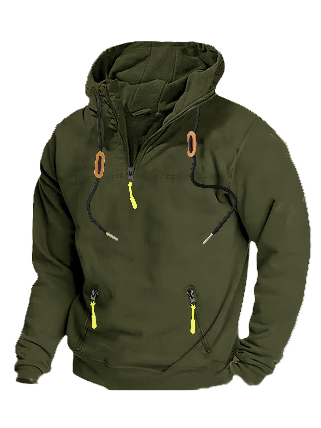 [Loose Fit Hooded Sweatshirt] Men's Olive Green Loose Fit 1/4 Zip Hooded Sweatshirt | Casual Long Sleeve Pullover with Elastic Cuffs, Machine Washable for Hiking, Travel & Outdoor Activities (Spring/Fall)