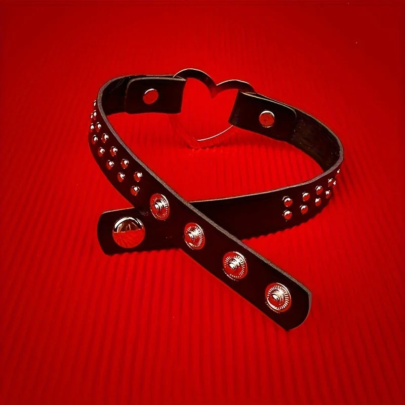 Y2K Punk Gothic Herz Ohrstecker PU Leder Halsband Halskette für Frauen – Sexy No Plating Daily Wear Schmuck