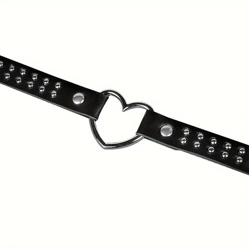 Y2K Punk Gothic Herz Ohrstecker PU Leder Halsband Halskette für Frauen – Sexy No Plating Daily Wear Schmuck