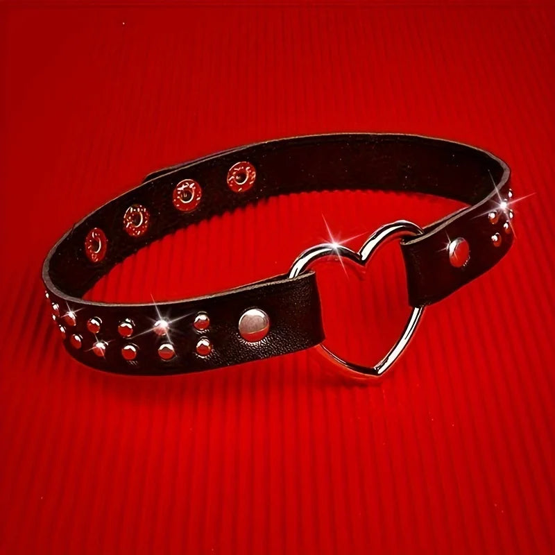 Y2K Punk Gothic Herz Ohrstecker PU Leder Halsband Halskette für Frauen – Sexy No Plating Daily Wear Schmuck