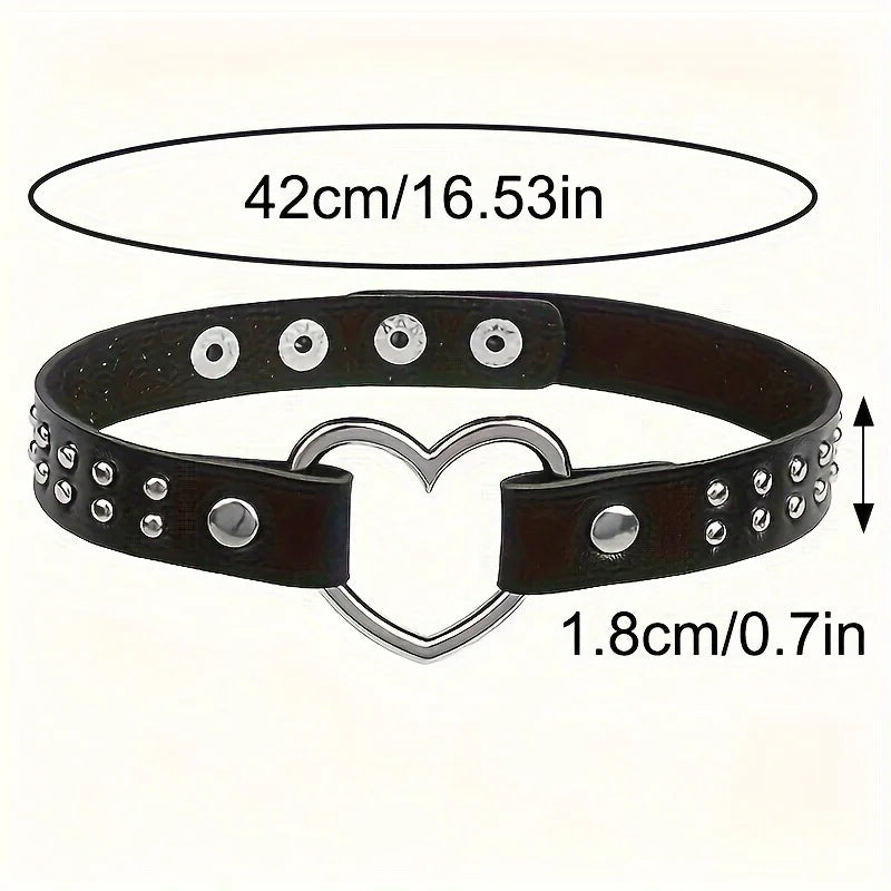 Y2K Punk Gothic Herz Ohrstecker PU Leder Halsband Halskette für Frauen – Sexy No Plating Daily Wear Schmuck