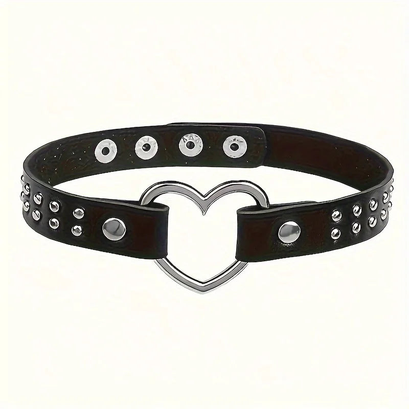 Y2K Punk Gothic Herz Ohrstecker PU Leder Halsband Halskette für Frauen – Sexy No Plating Daily Wear Schmuck