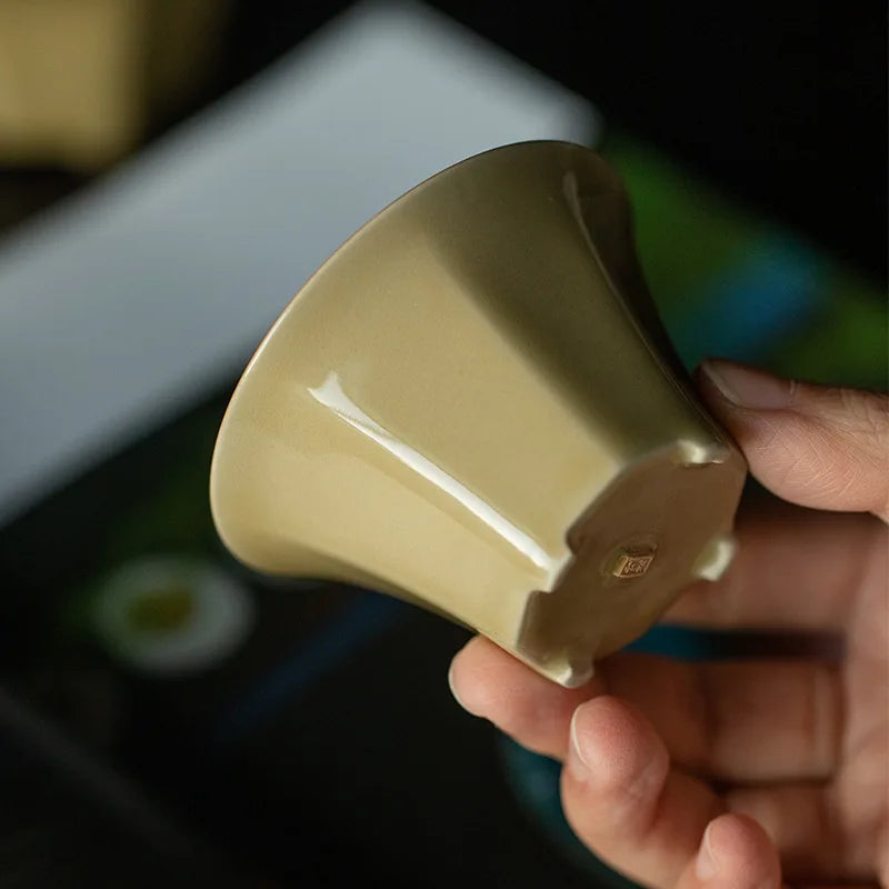 Jingdezhen Ding Ware Yellow Handmade Teacup Wealth Comes From Every Direction Kung Fu Tea Cup Tea Master Cup Tea Bowl