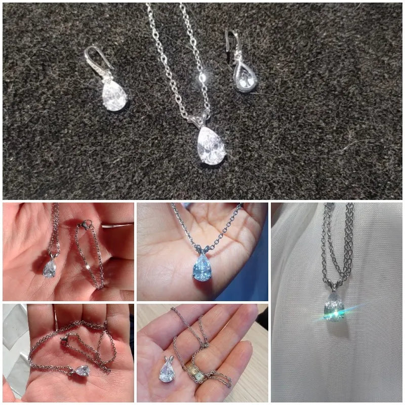 Huitan Wassertropfen-Kubikzirkonia-Kristall-Damen-Halskette, schlicht und elegant, weibliche Accessoires, Geschenk, Hochzeit, Schmuck, 2021, trendig