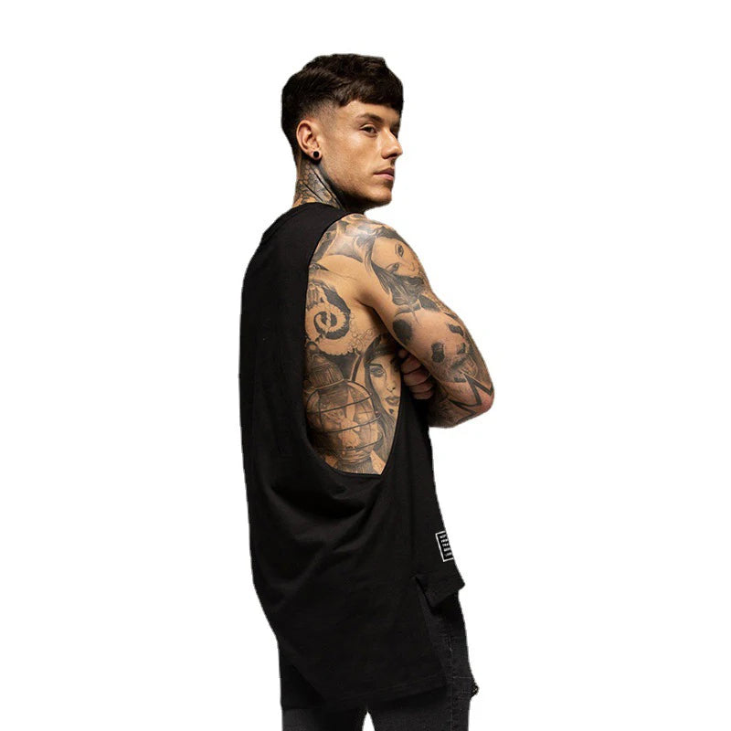 Mens Fashion Tank Top Gym Fitness Workout Baumwolle Ärmelloses T-shirt Sommer Casual Kleidung Männlichen Verlängern Lange Singulett Hip Hop weste