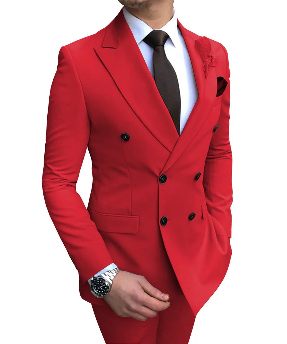 2024 Neuer beigefarbener Herrenanzug, 2-teilig, zweireihig, Reverskragen, flach, schmale Passform, lässiger Smoking für Hochzeit (Blazer + Hose)