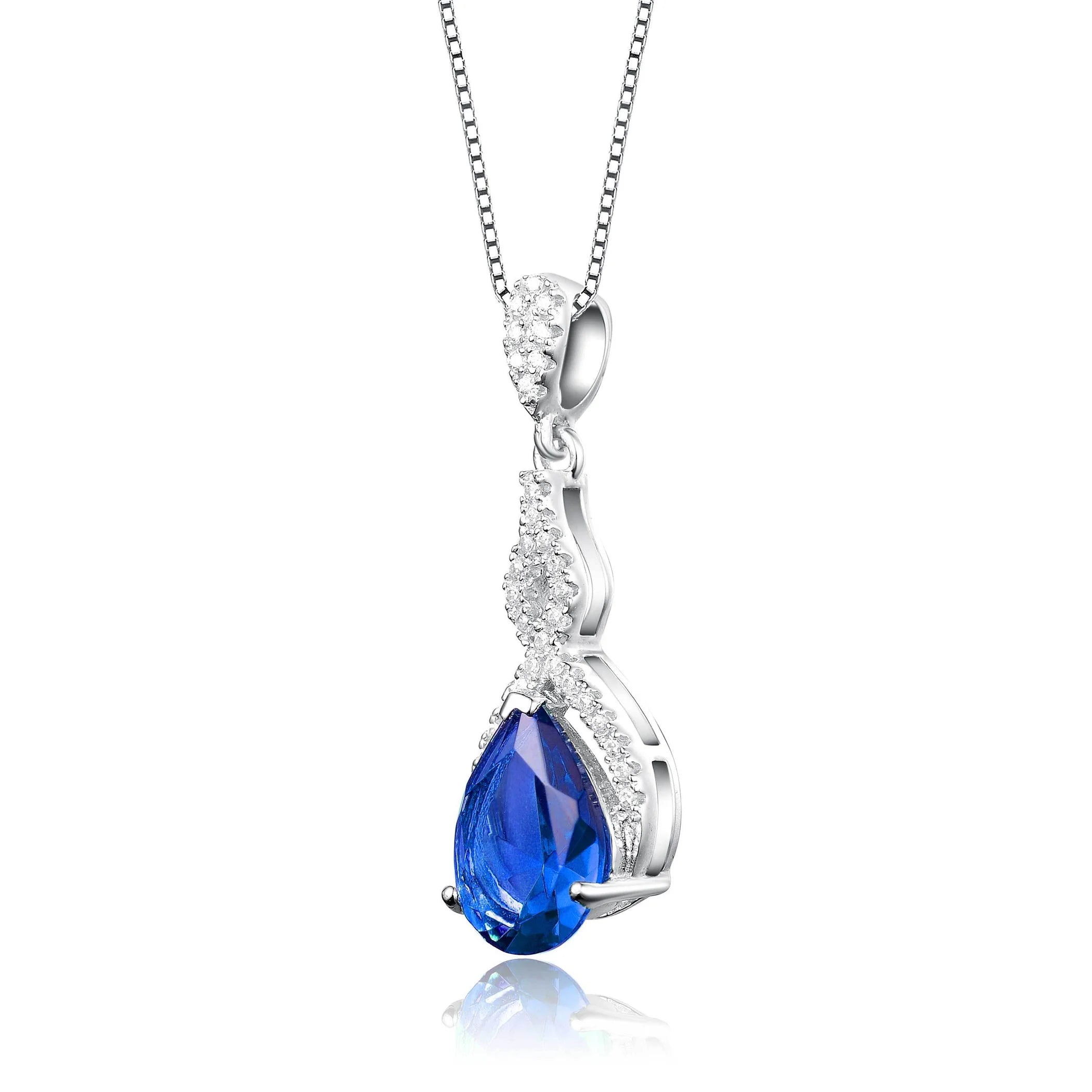 TD Collette Z Sterling Silver Pendant Necklace with Blue Cubic Zirconia Pear Twist Fashionable Accessory