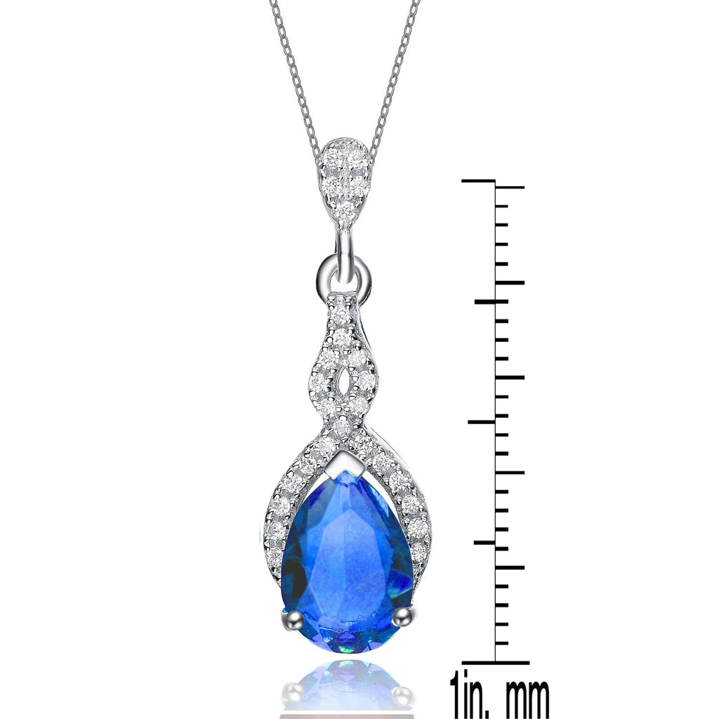 TD Collette Z Sterling Silver Pendant Necklace with Blue Cubic Zirconia Pear Twist Fashionable Accessory