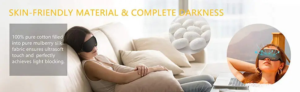Ultra Soft Skin-Friendly Sleep Mask Pure NaturalFabric and Natural Cotton Filled Sleeping Eye Mask with Adjustable Strap