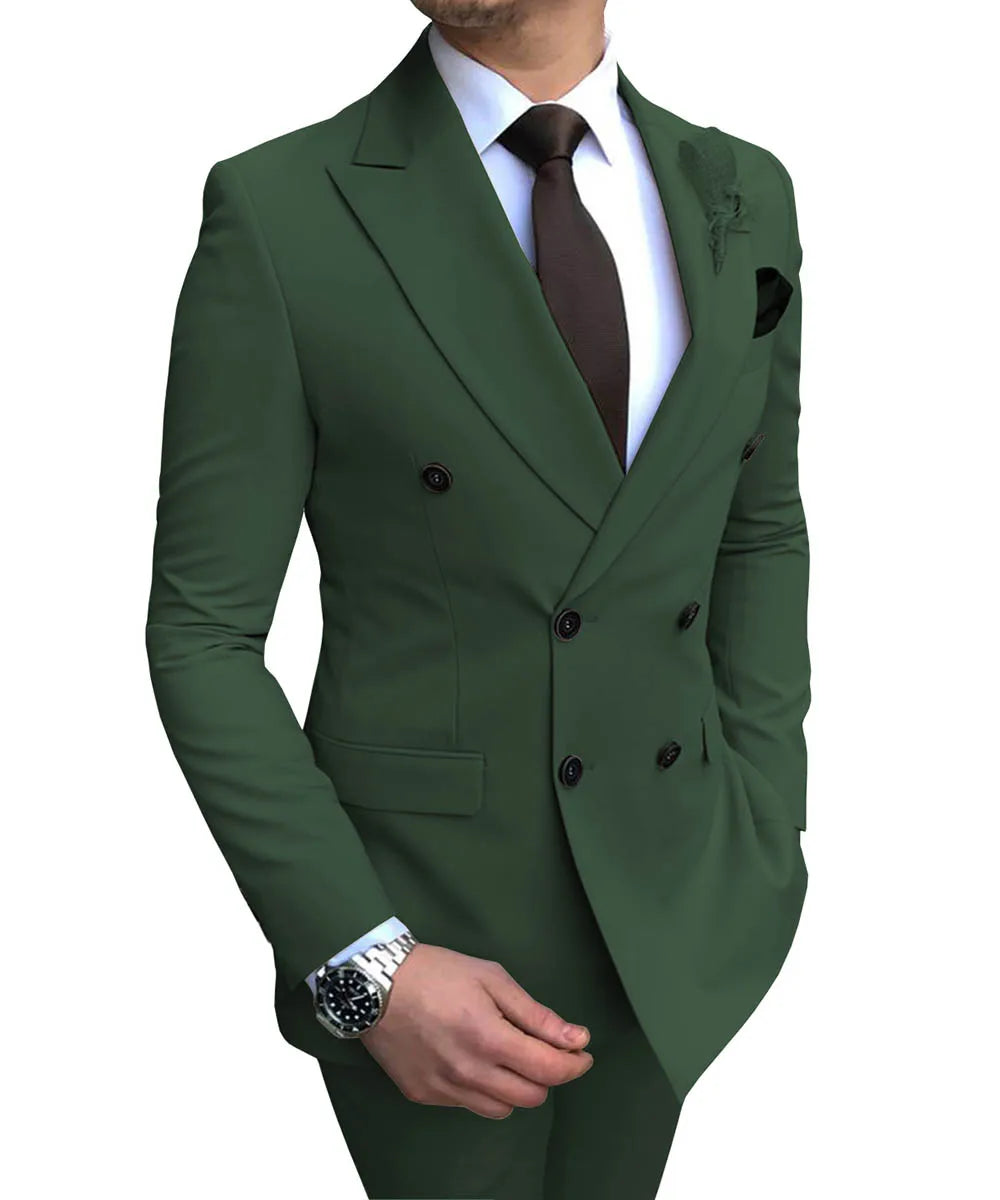 2024 Neuer beigefarbener Herrenanzug, 2-teilig, zweireihig, Reverskragen, flach, schmale Passform, lässiger Smoking für Hochzeit (Blazer + Hose)
