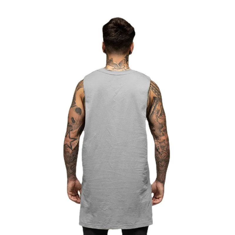 Mens Fashion Tank Top Gym Fitness Workout Baumwolle Ärmelloses T-shirt Sommer Casual Kleidung Männlichen Verlängern Lange Singulett Hip Hop weste