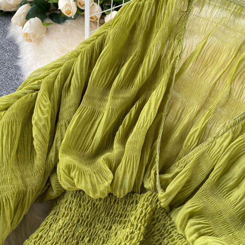 Sommer Sexy Drapierte Chiffon Bluse Für Frauen Elegante V-ausschnitt Puff Langarm Kurze Tops Weibliche Dünne Party Shirts 2022 Neue Mode