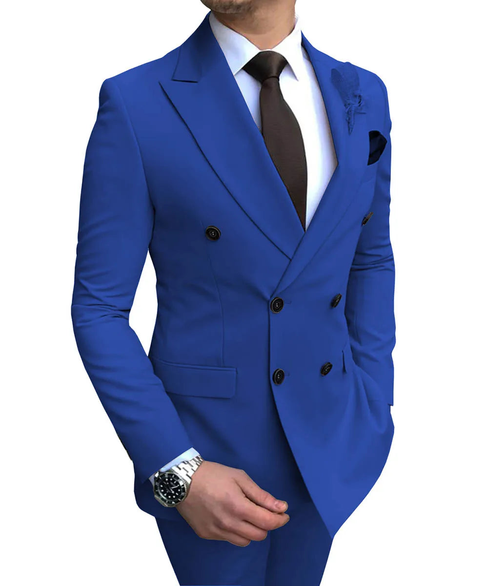 2024 Neuer beigefarbener Herrenanzug, 2-teilig, zweireihig, Reverskragen, flach, schmale Passform, lässiger Smoking für Hochzeit (Blazer + Hose)