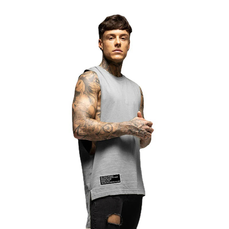 Mens Fashion Tank Top Gym Fitness Workout Baumwolle Ärmelloses T-shirt Sommer Casual Kleidung Männlichen Verlängern Lange Singulett Hip Hop weste