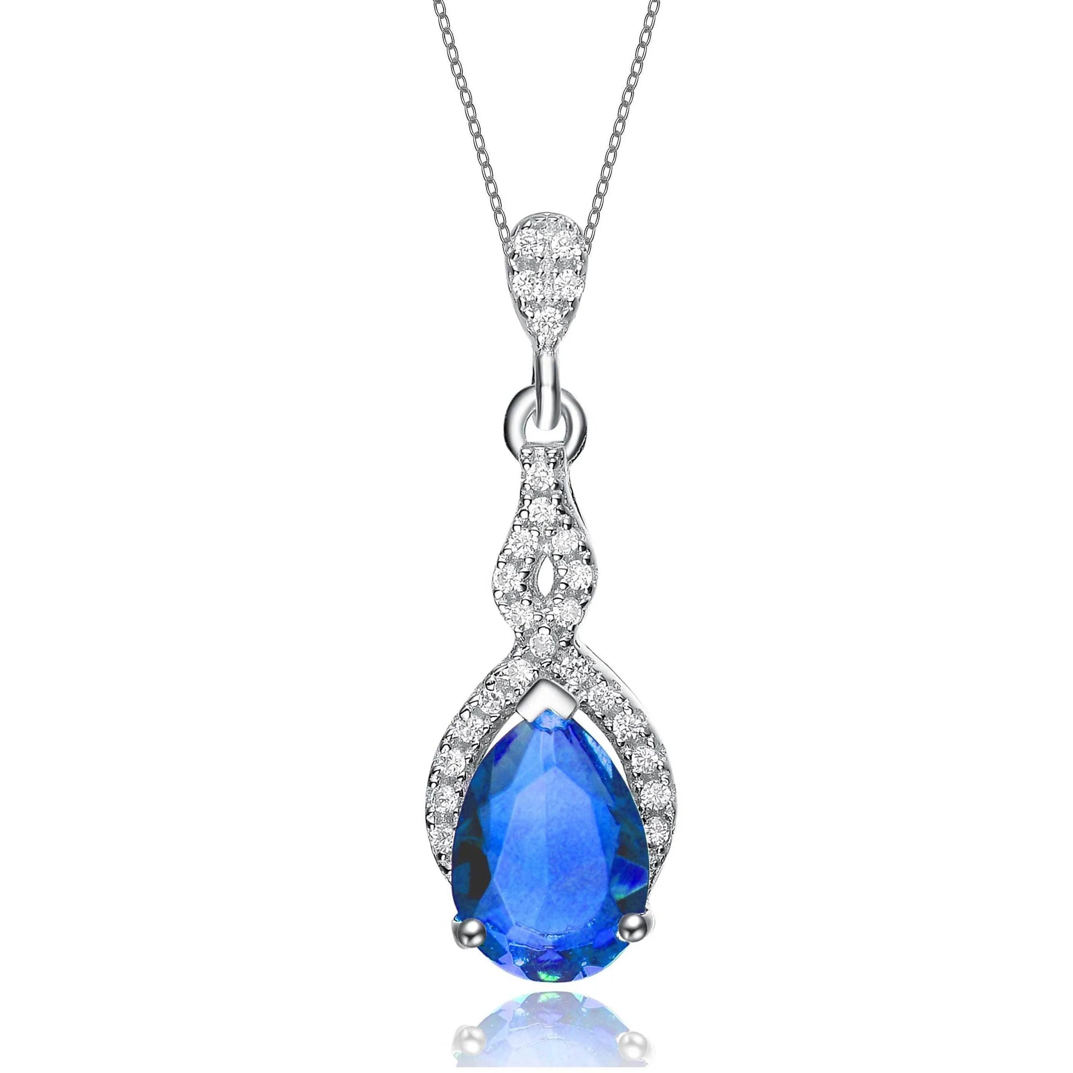 TD Collette Z Sterling Silver Pendant Necklace with Blue Cubic Zirconia Pear Twist Fashionable Accessory