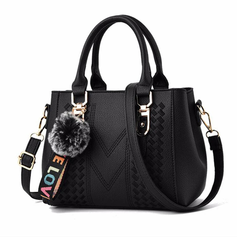 Stickerei Messenger Bags Damen Lederhandtaschen Taschen für Damen Sac a Main Damen Haarball Handtasche