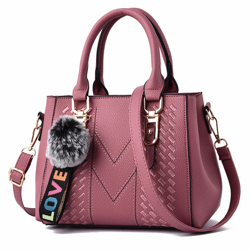Stickerei Messenger Bags Damen Lederhandtaschen Taschen für Damen Sac a Main Damen Haarball Handtasche