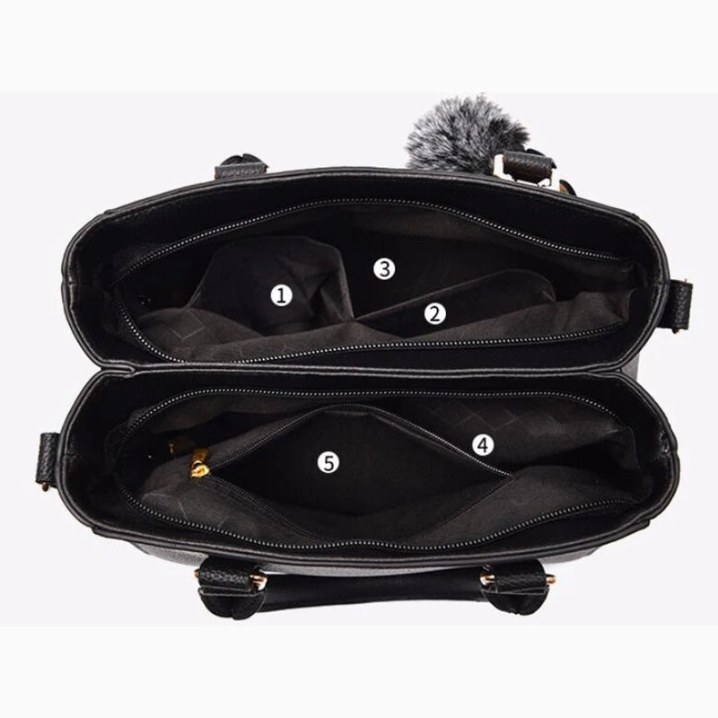 Stickerei Messenger Bags Damen Lederhandtaschen Taschen für Damen Sac a Main Damen Haarball Handtasche