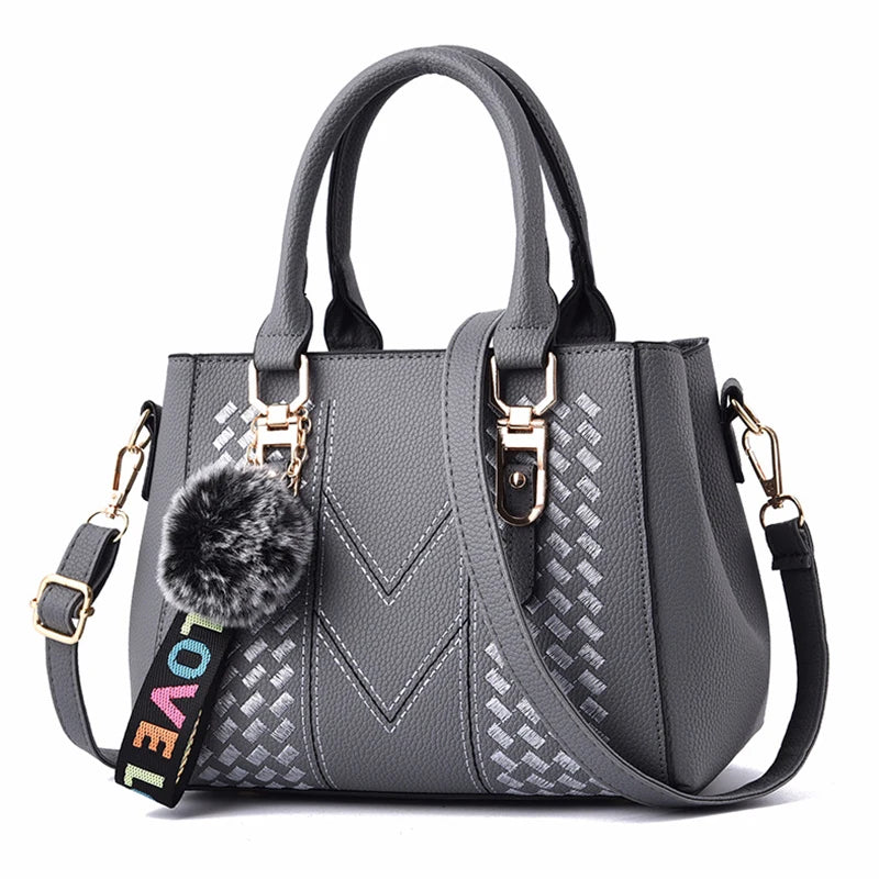 Stickerei Messenger Bags Damen Lederhandtaschen Taschen für Damen Sac a Main Damen Haarball Handtasche