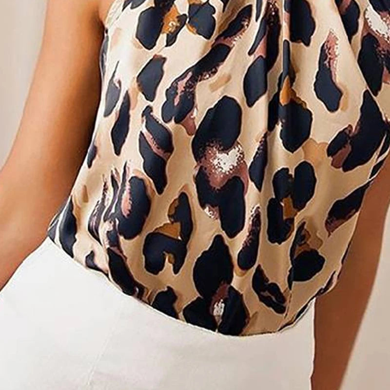 Sommer t-shirt Frauen Tops 2025, Sexy Leopard Print Tops Harajuku Mädchen T-Shirts Casual Halter T Shirt Weibliche Ärmellose Bluse