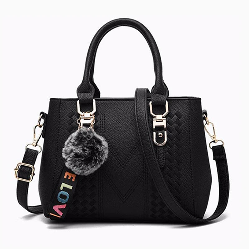 Stickerei Messenger Bags Damen Lederhandtaschen Taschen für Damen Sac a Main Damen Haarball Handtasche