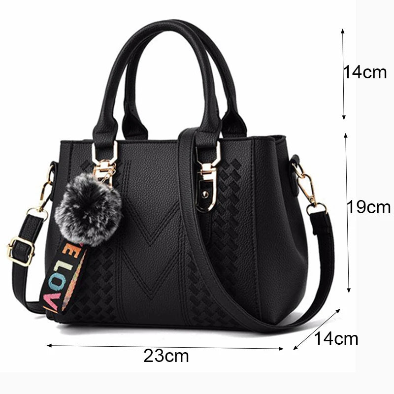 Stickerei Messenger Bags Damen Lederhandtaschen Taschen für Damen Sac a Main Damen Haarball Handtasche